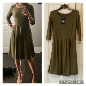Knee-length olive green dress